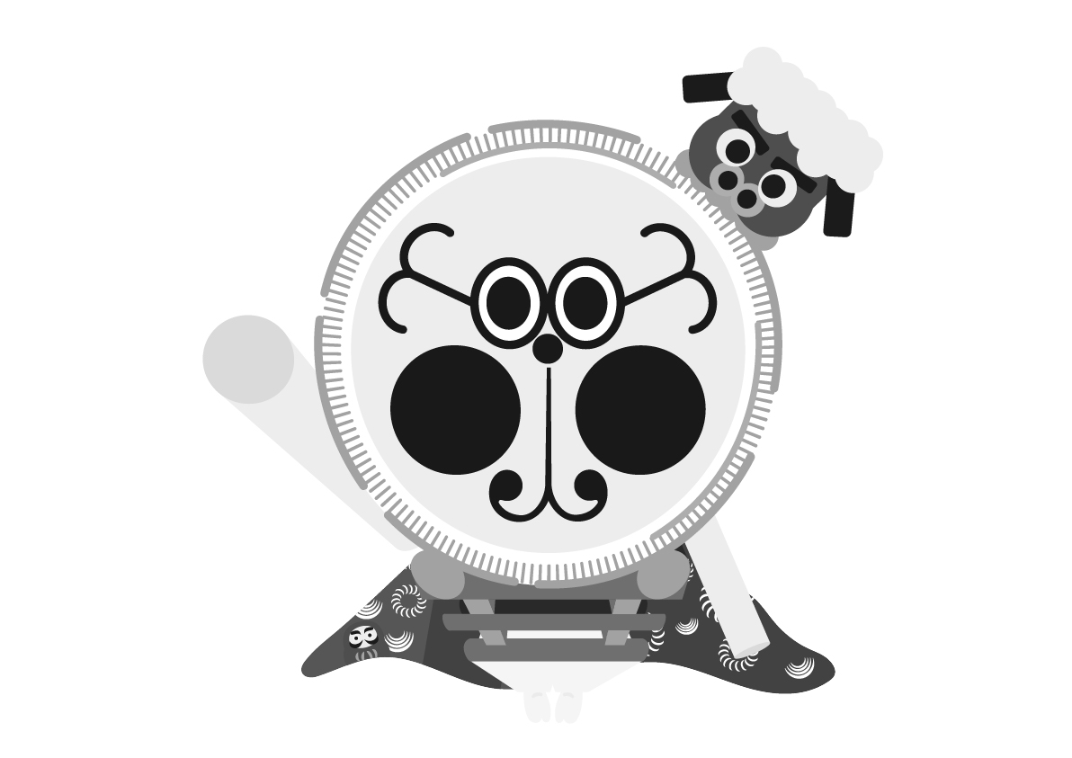 ドンドンくん_飛行_正面（モノクロ）