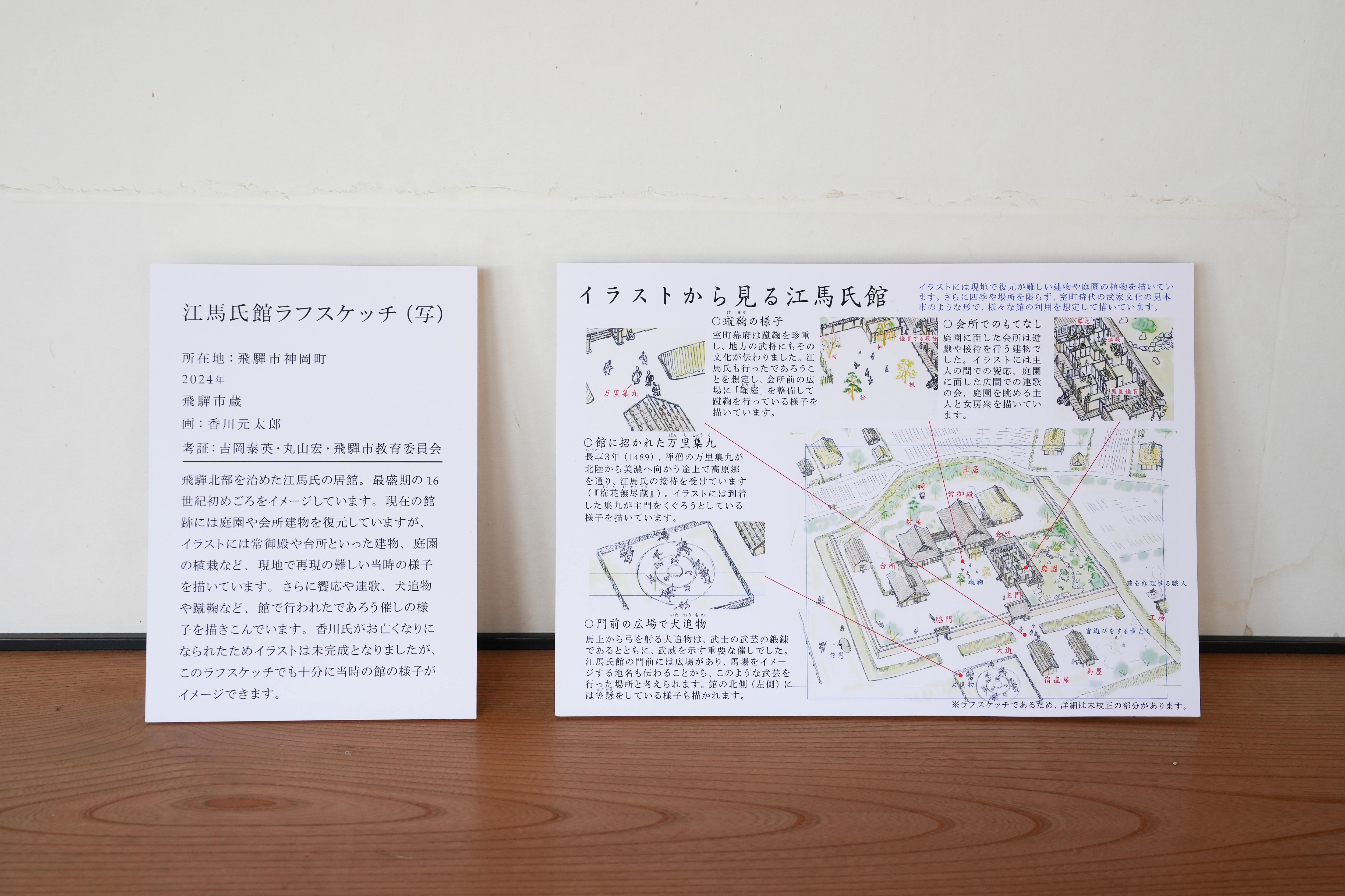 「江馬氏館」復元イラストのラフスケッチを公開され、市教委学芸員による復元イラストの解説が行われました