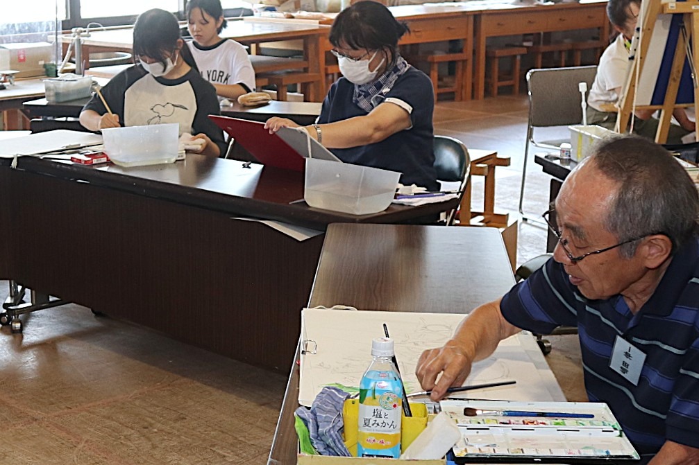 郷土の洋画家上葛さんによる水彩画教室を開催
