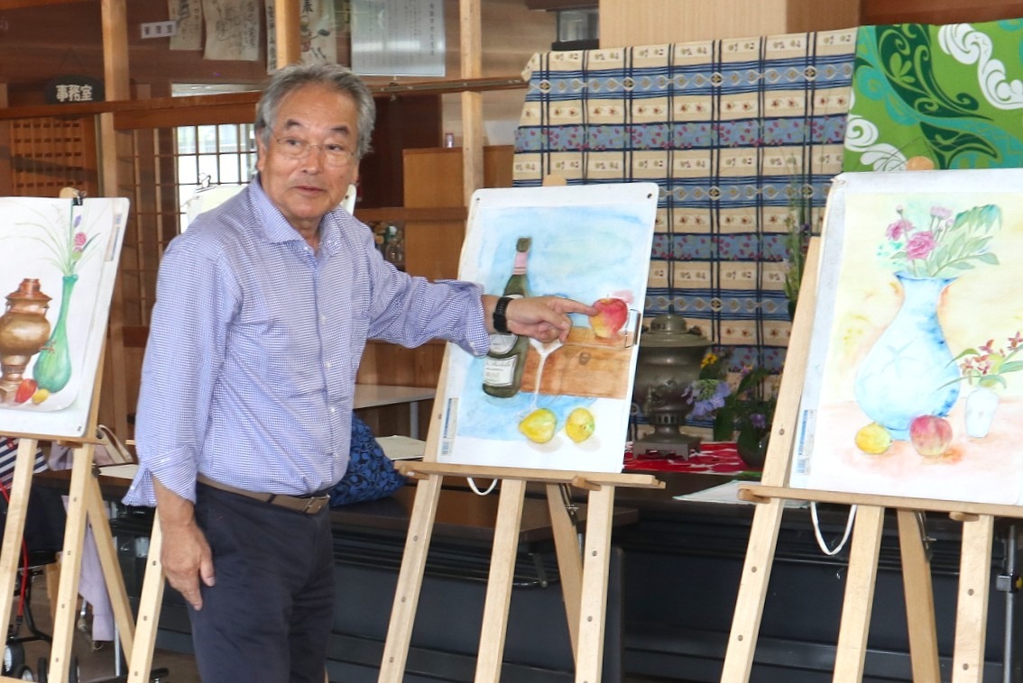 郷土の洋画家上葛さんによる水彩画教室を開催