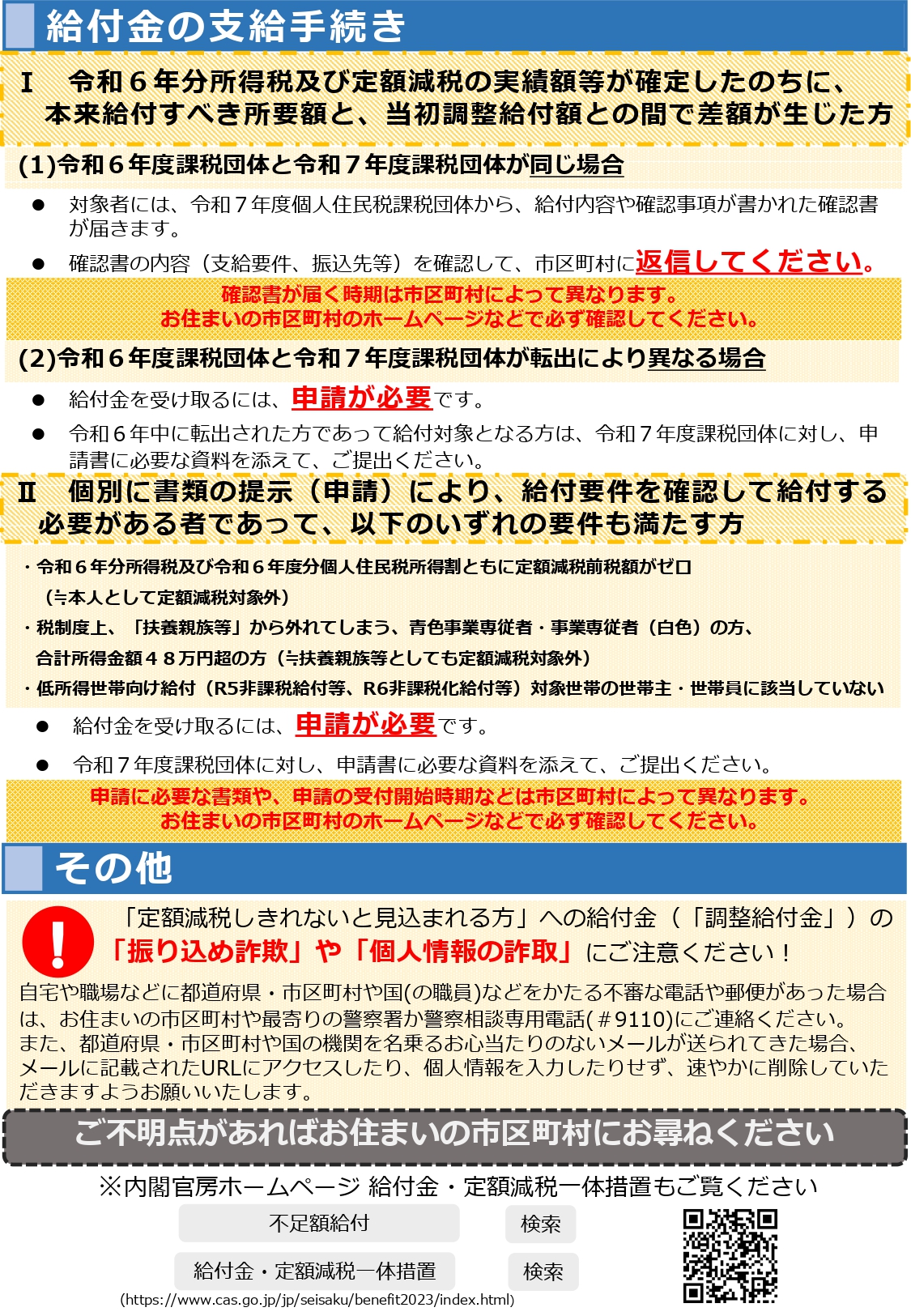 定額減税額補足給付金（不足額給付）手続き