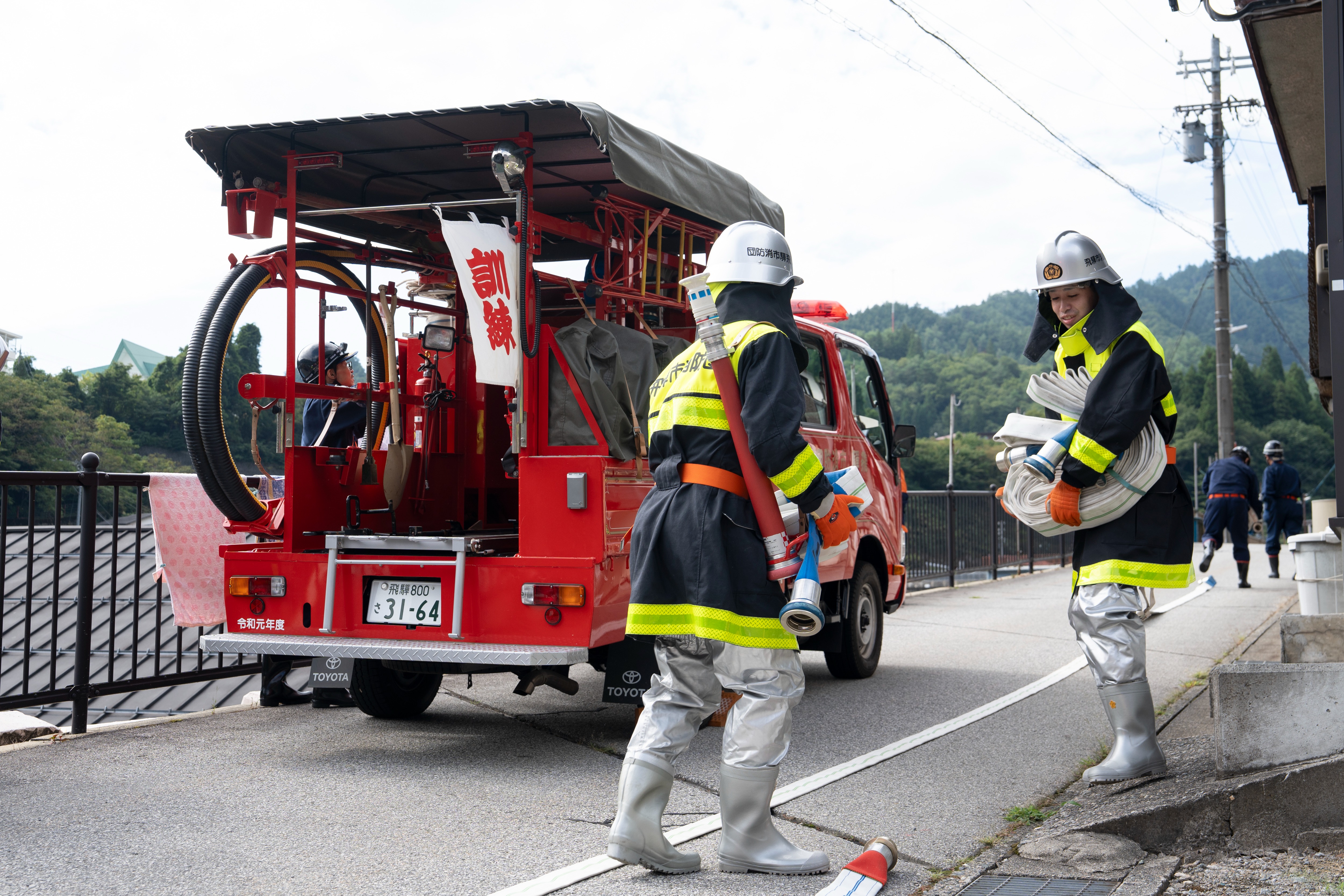 飛騨市消防団神岡方面隊が消防訓練を実施