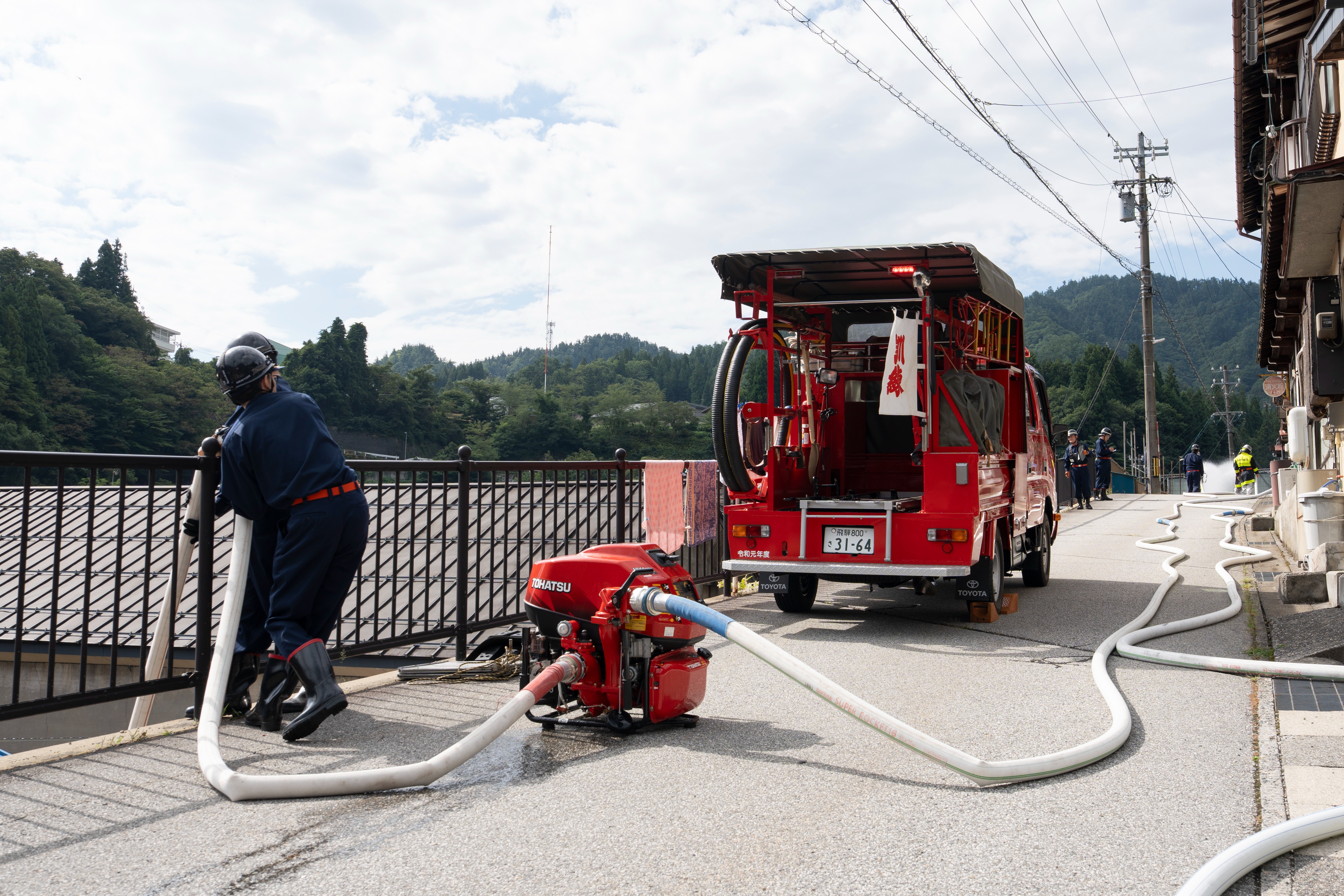 飛騨市消防団神岡方面隊が消防訓練を実施