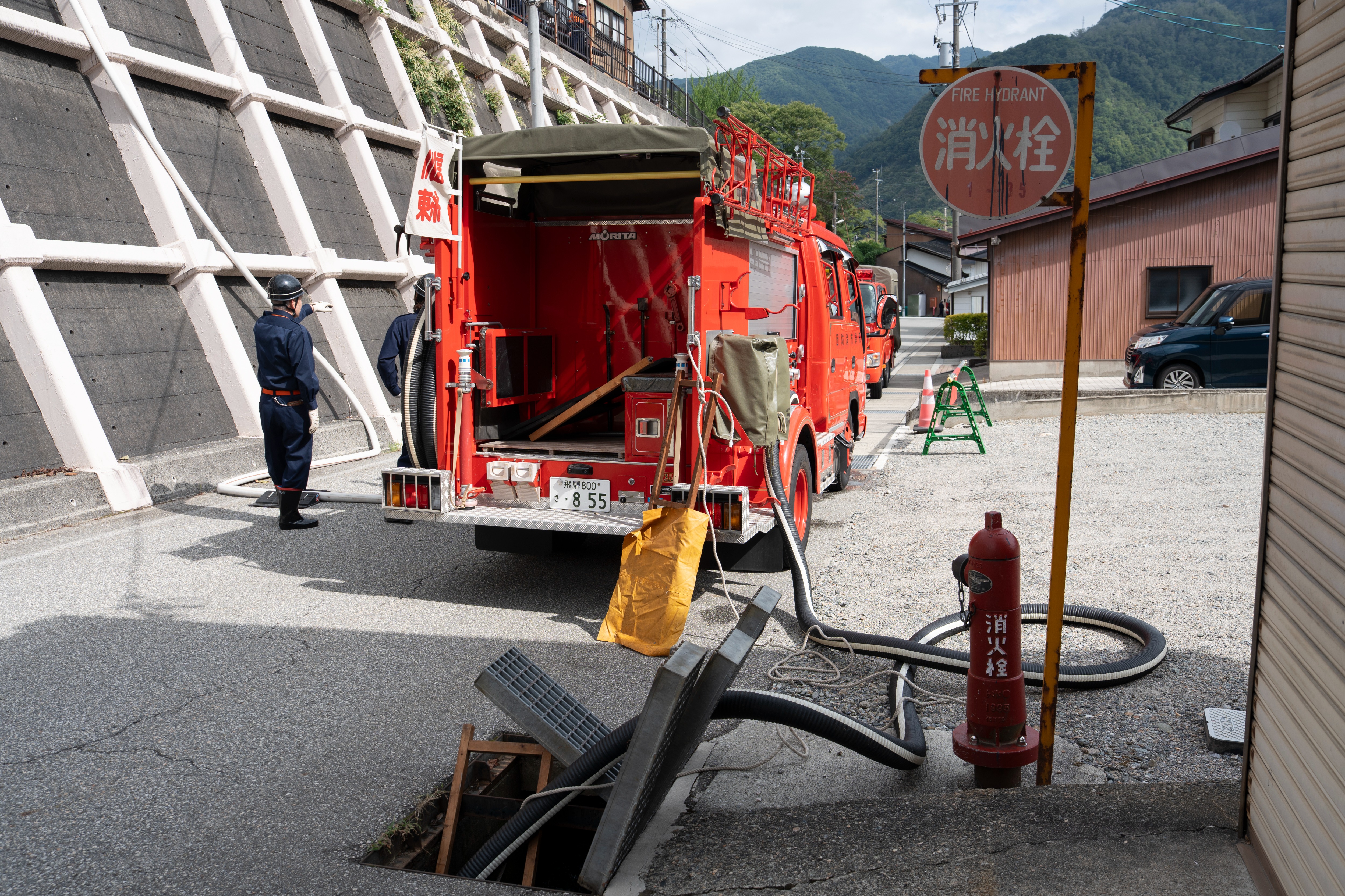 飛騨市消防団神岡方面隊が消防訓練を実施
