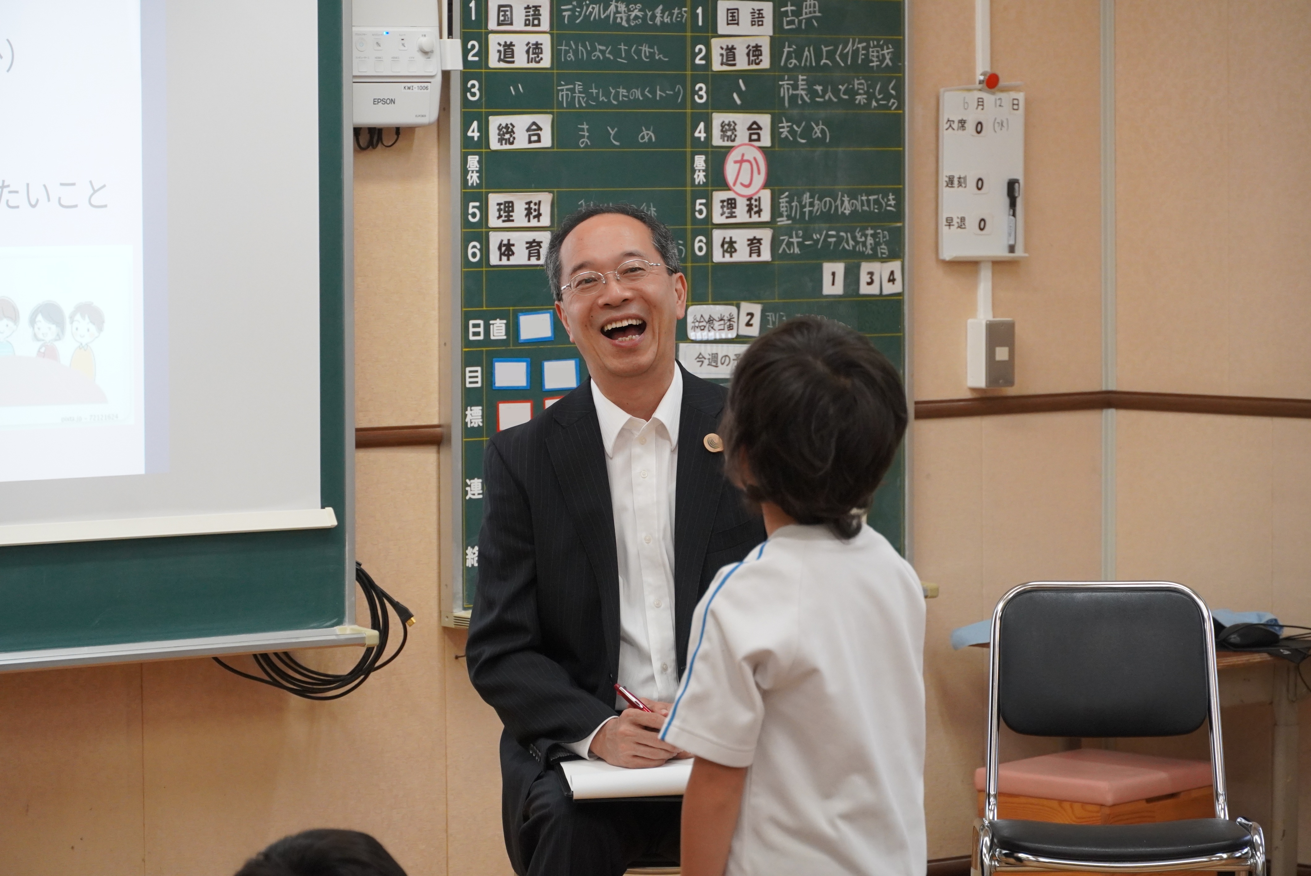 都竹市長が河合小学校を訪問し児童と語り合いました