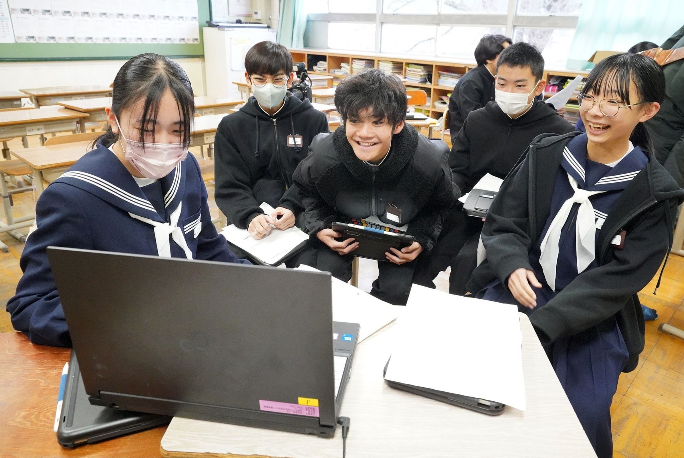 新港國民中学校と古川中学校の2年生がオンラインで交流