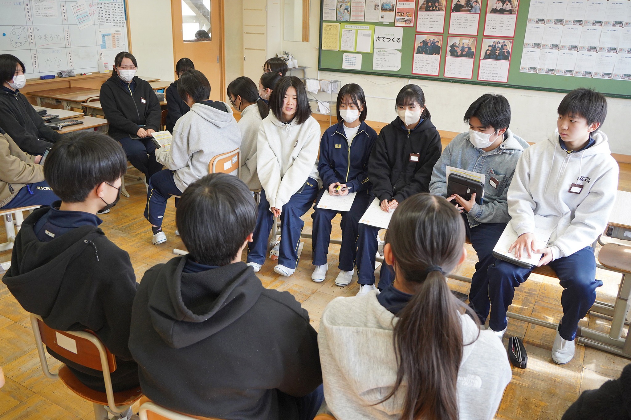 古川中3年生がマイプロの取組みや楽しさを2年生に伝えました