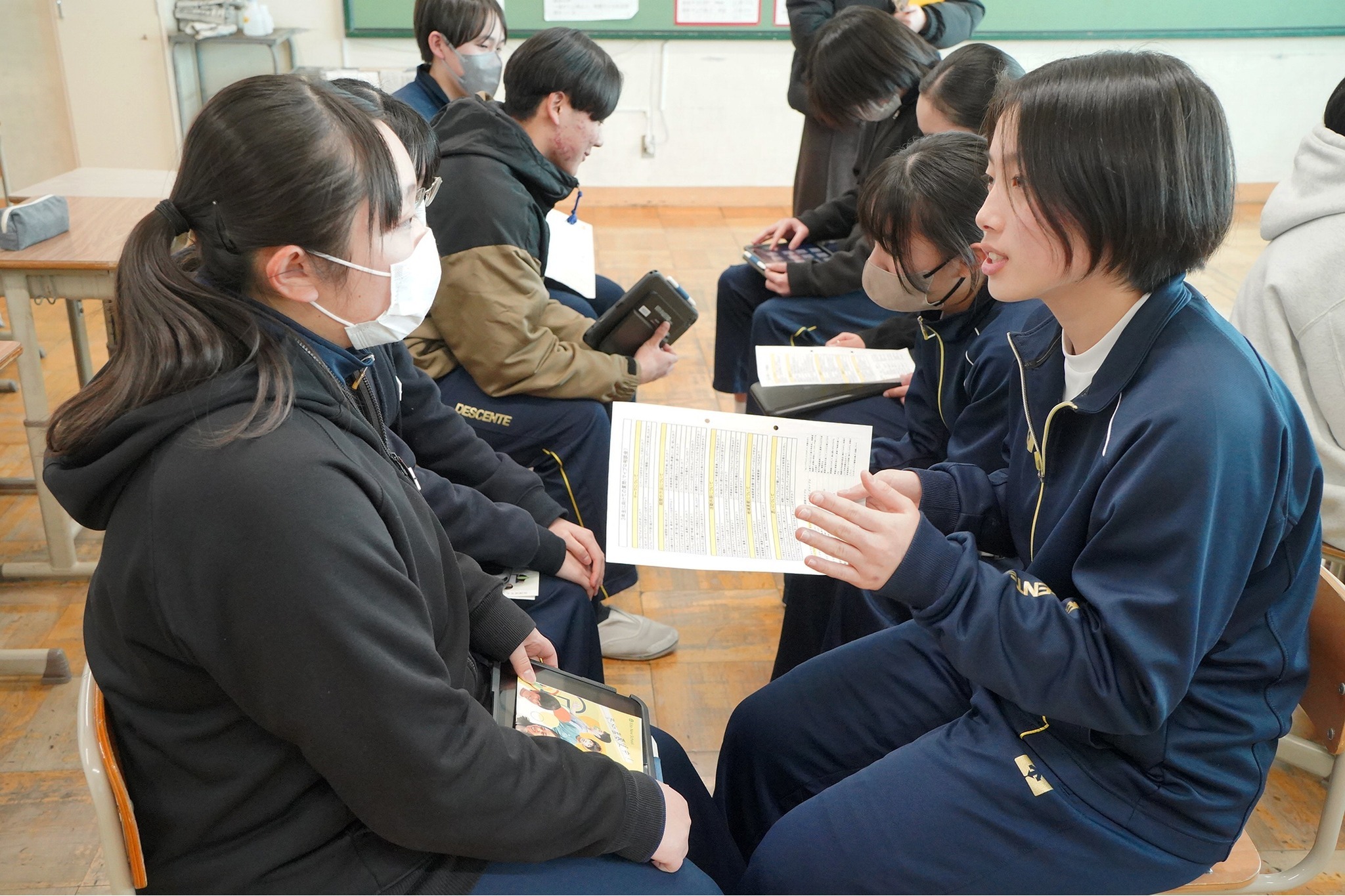 古川中3年生がマイプロの取組みや楽しさを2年生に伝えました