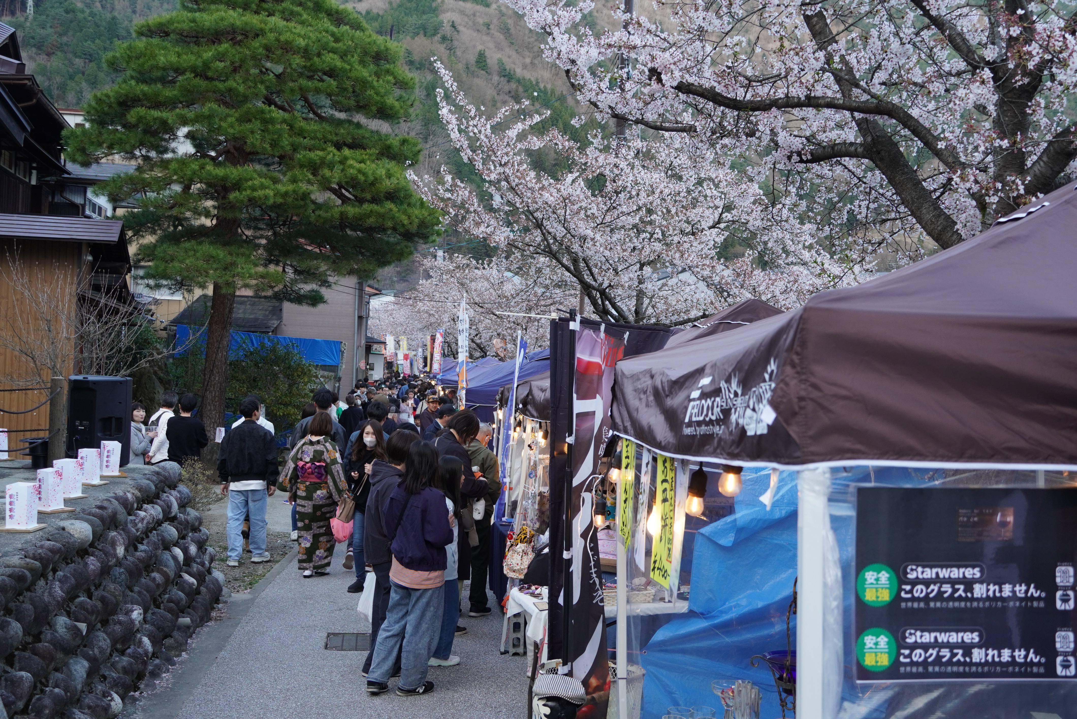 桜が満開のなか第12回飛騨神岡夜桜夜市が催されました