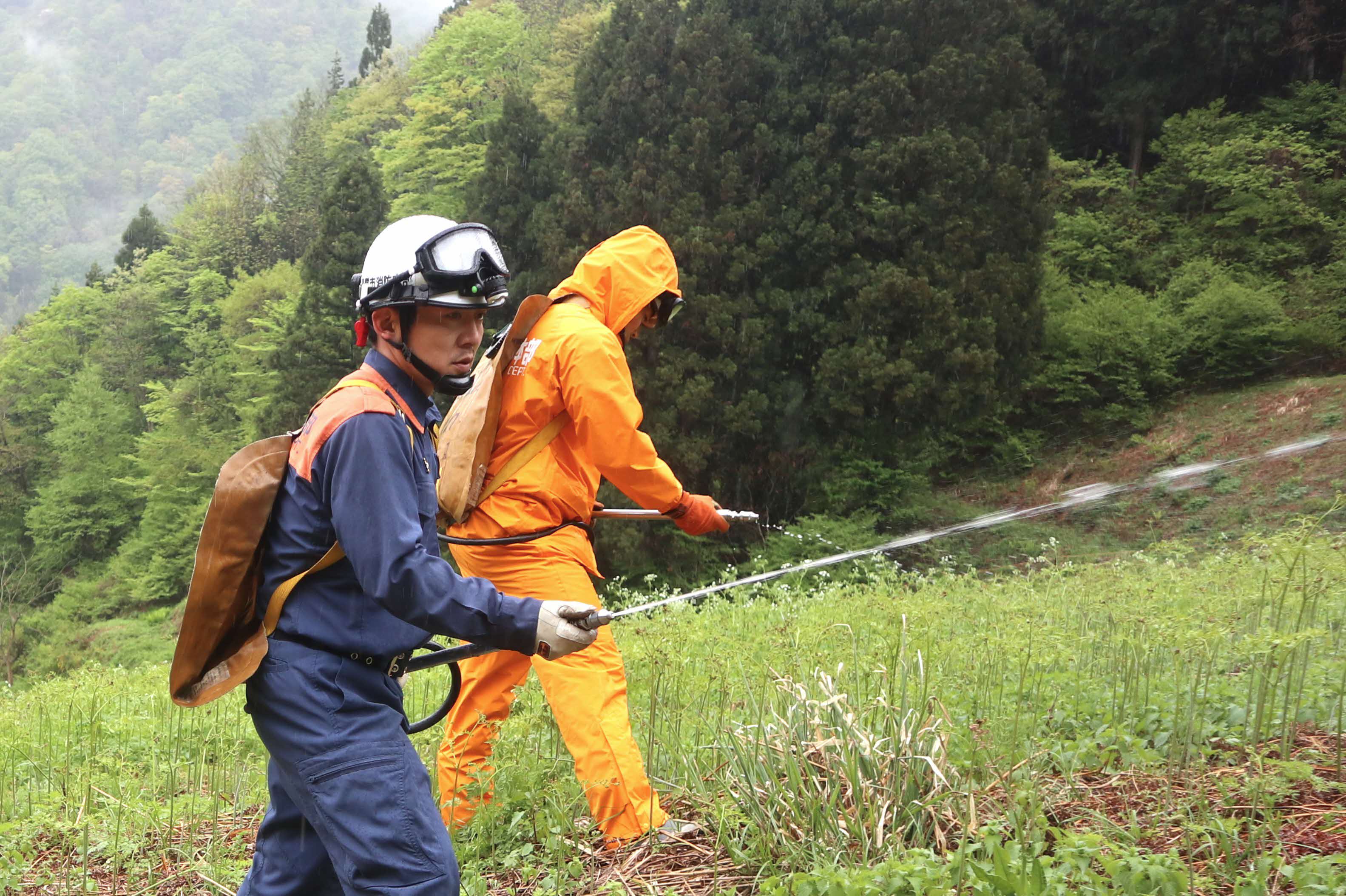 飛騨市消防署が宮川町で山火事訓練を実施しました