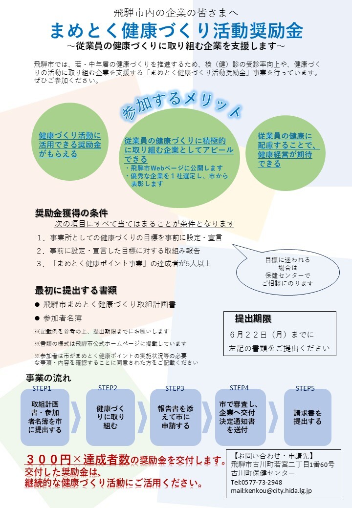 まめとく健康づくり活動奨励金　募集チラシ