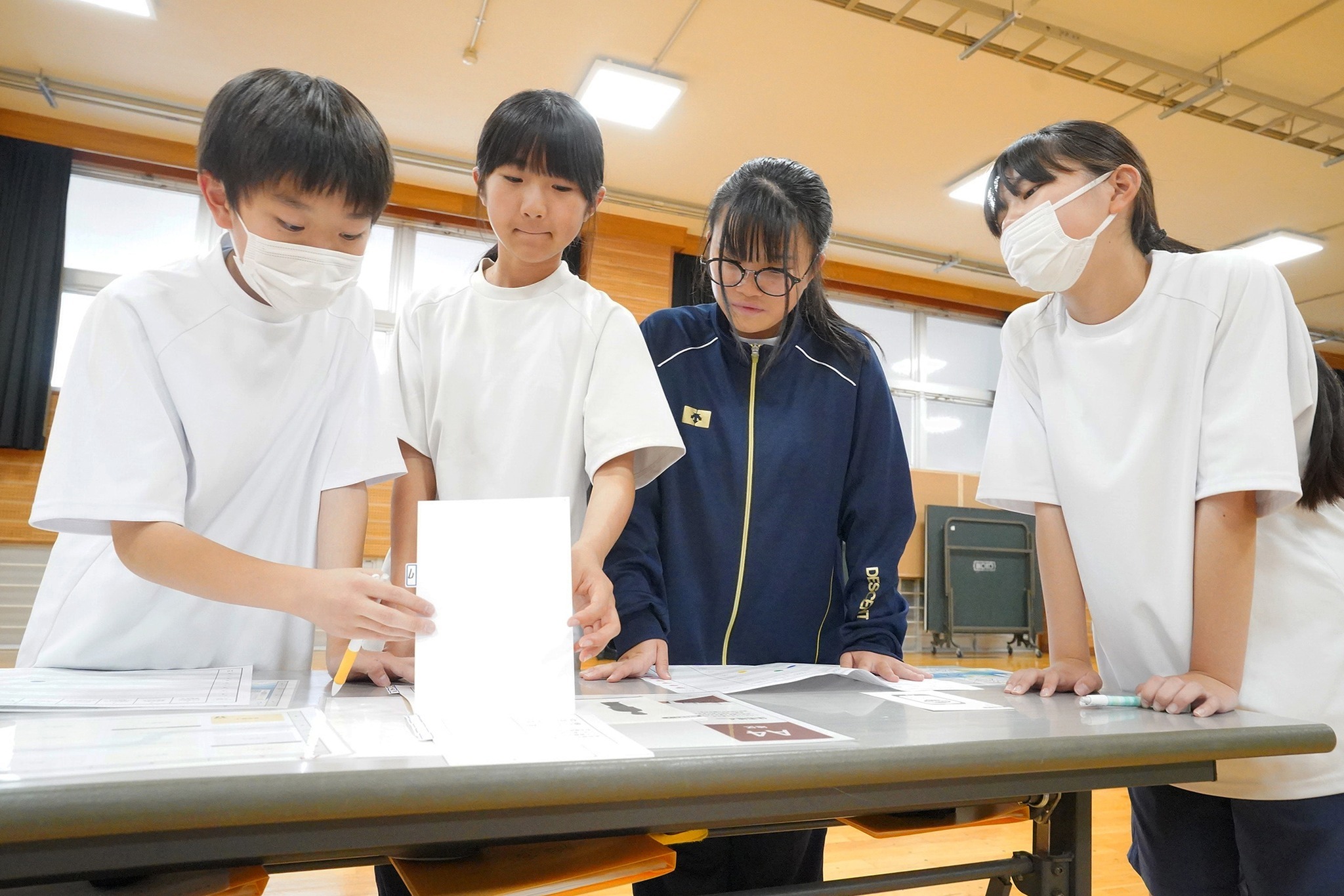 古川中1年生がゲーム「風水害24」で防災を学びました