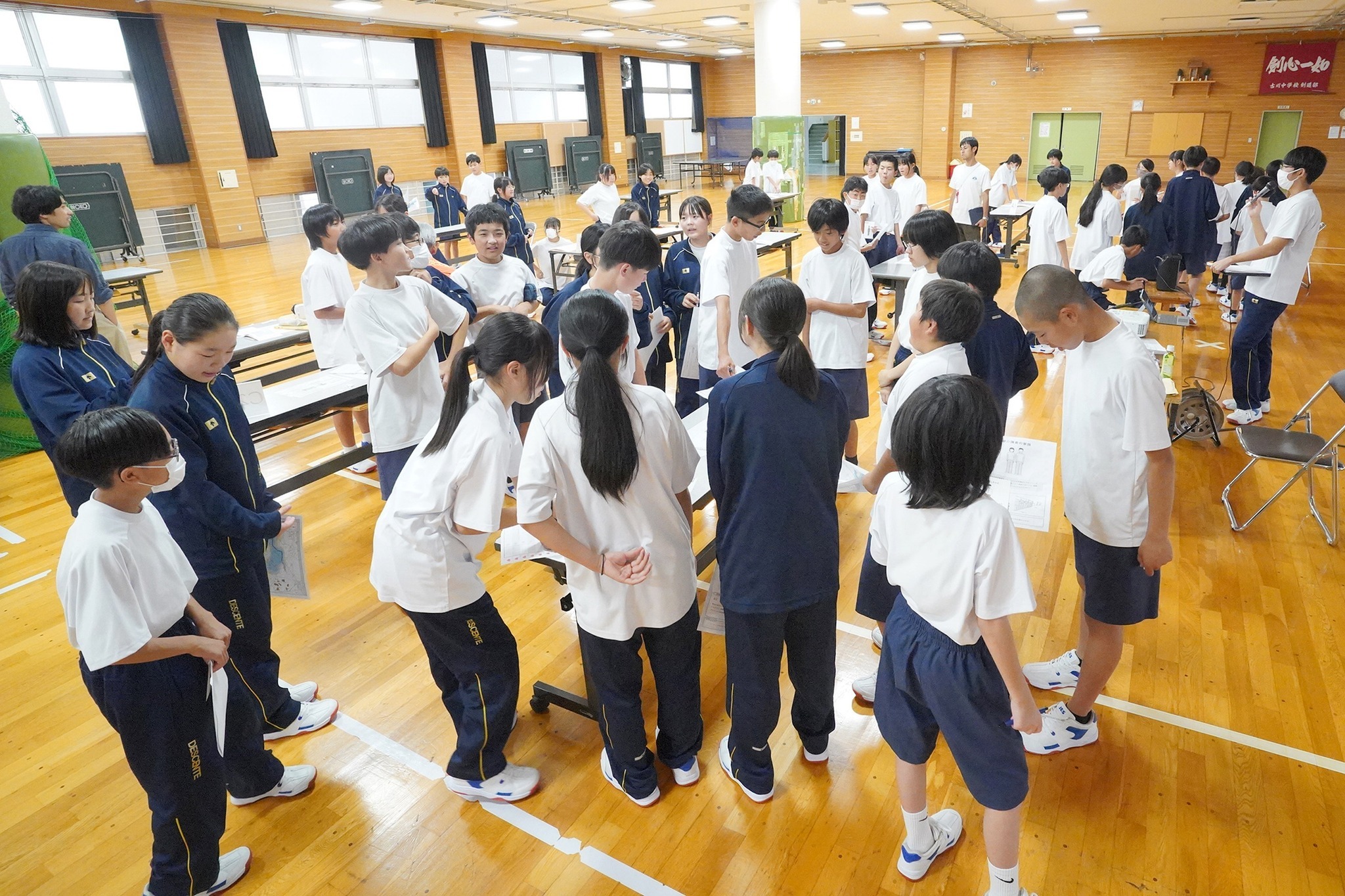 古川中1年生がゲーム「風水害24」で防災を学びました