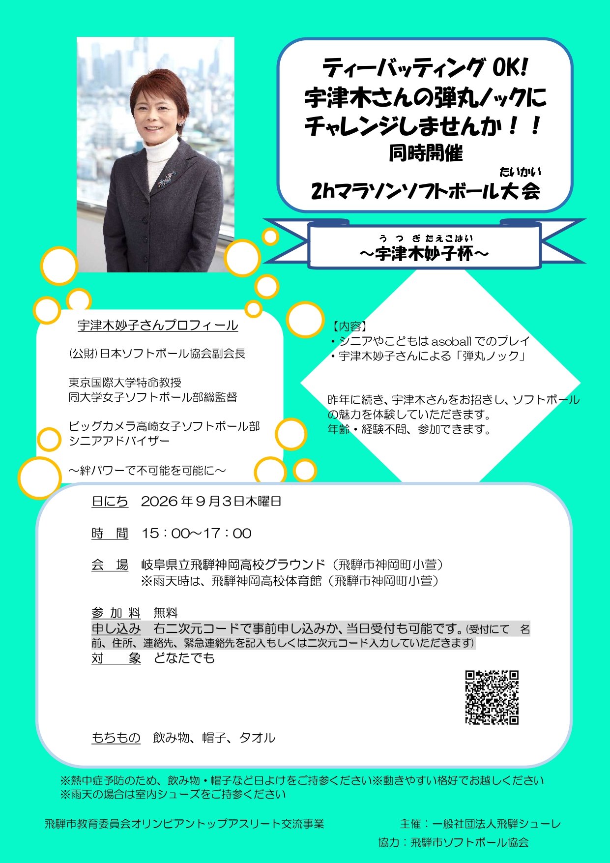 【市民掲示板】宇津木妙子杯マラソンソフトボールゲーム