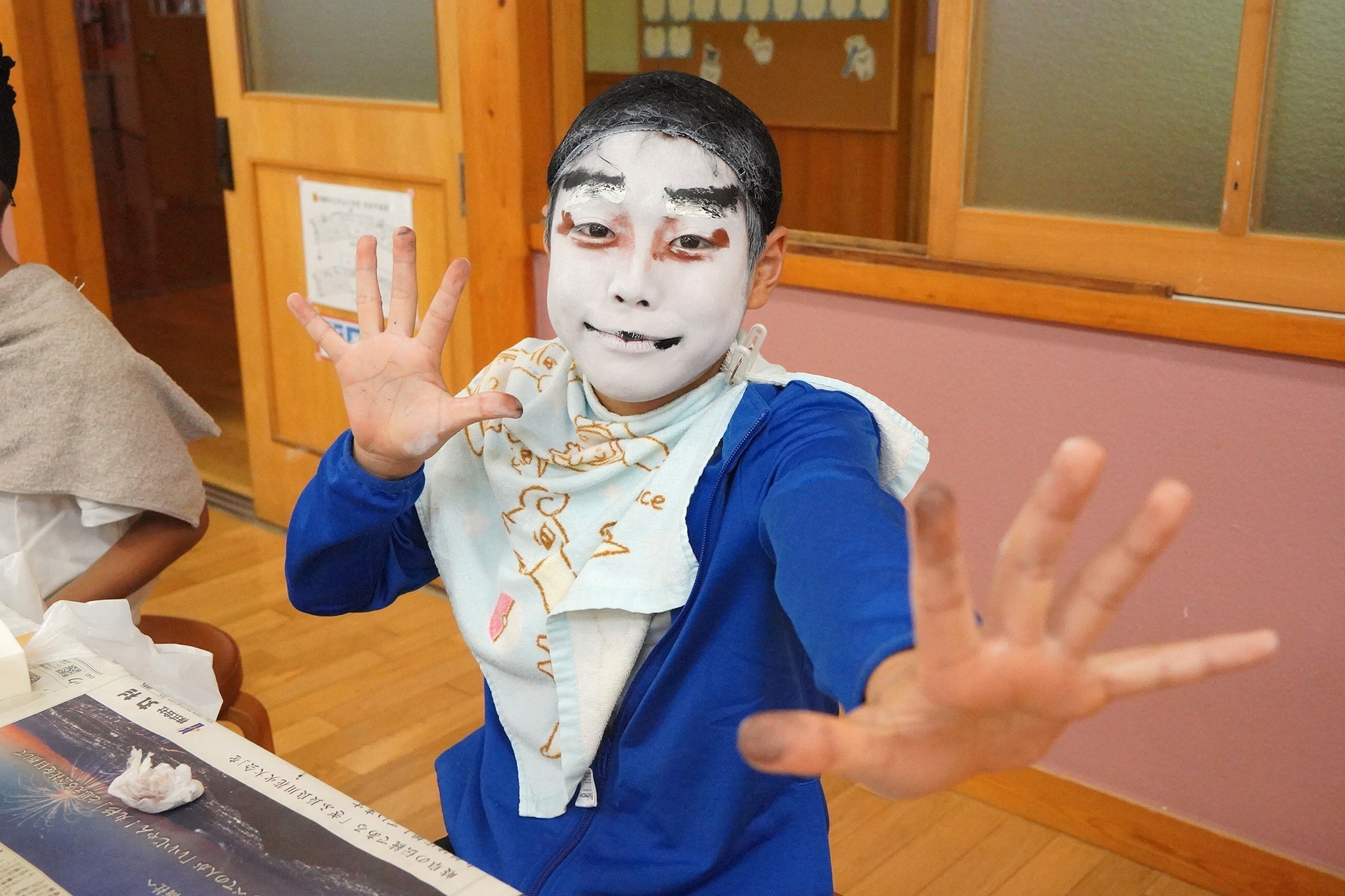 「河合っ子座公演」を前に5、6年生が専門家から歌舞伎の基礎学ぶ