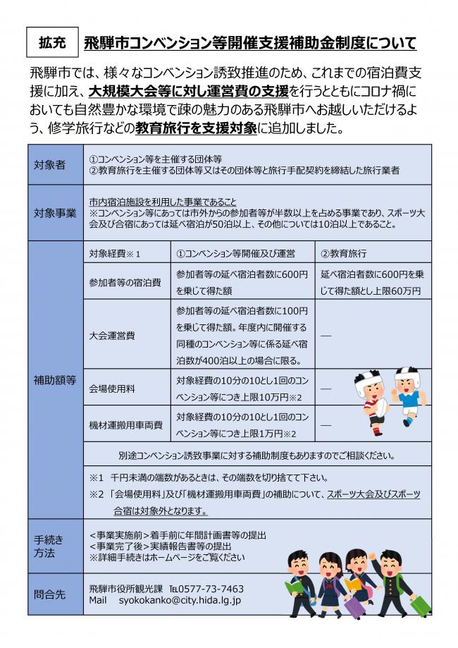 飛騨市コンベンション等開催支援補助金制度概要