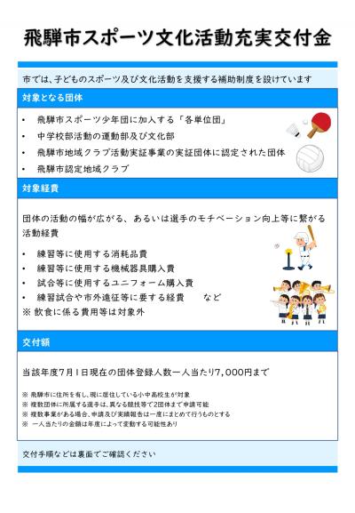 飛騨市スポーツ文化活動充実交付金