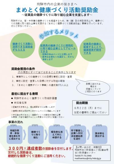まめとく健康づくり活動奨励金　募集チラシ